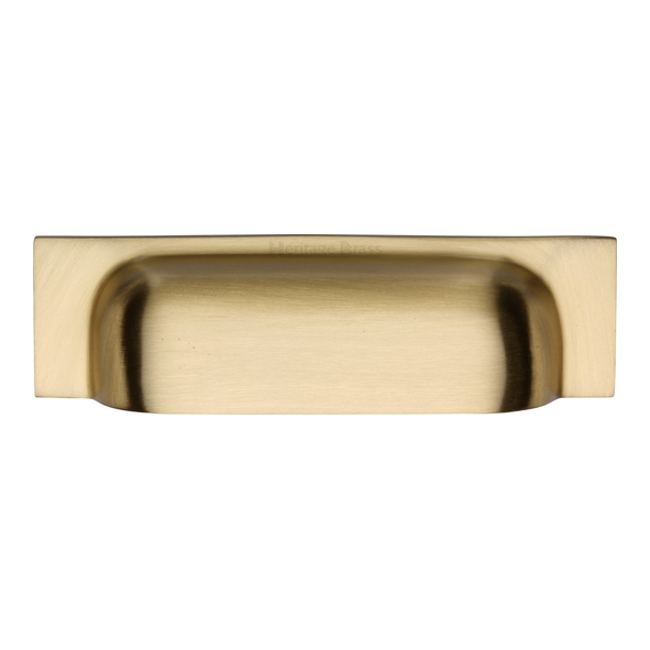 C2766 96-SB • 76/96 c/c x 145x42x22mm • Satin Brass • Heritage Brass Concealed Fix Square Plate Contemporary Cup Handle